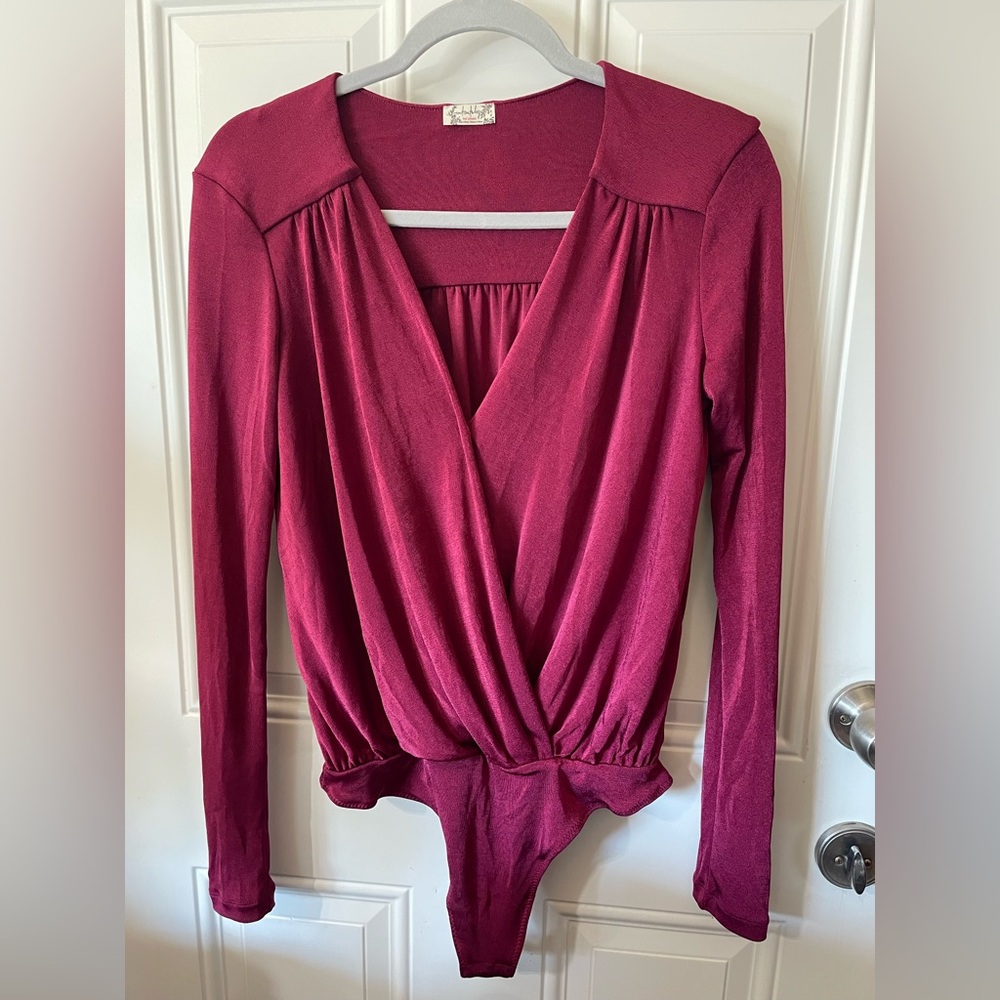 Free People Deep Red Wrap Bodysuit